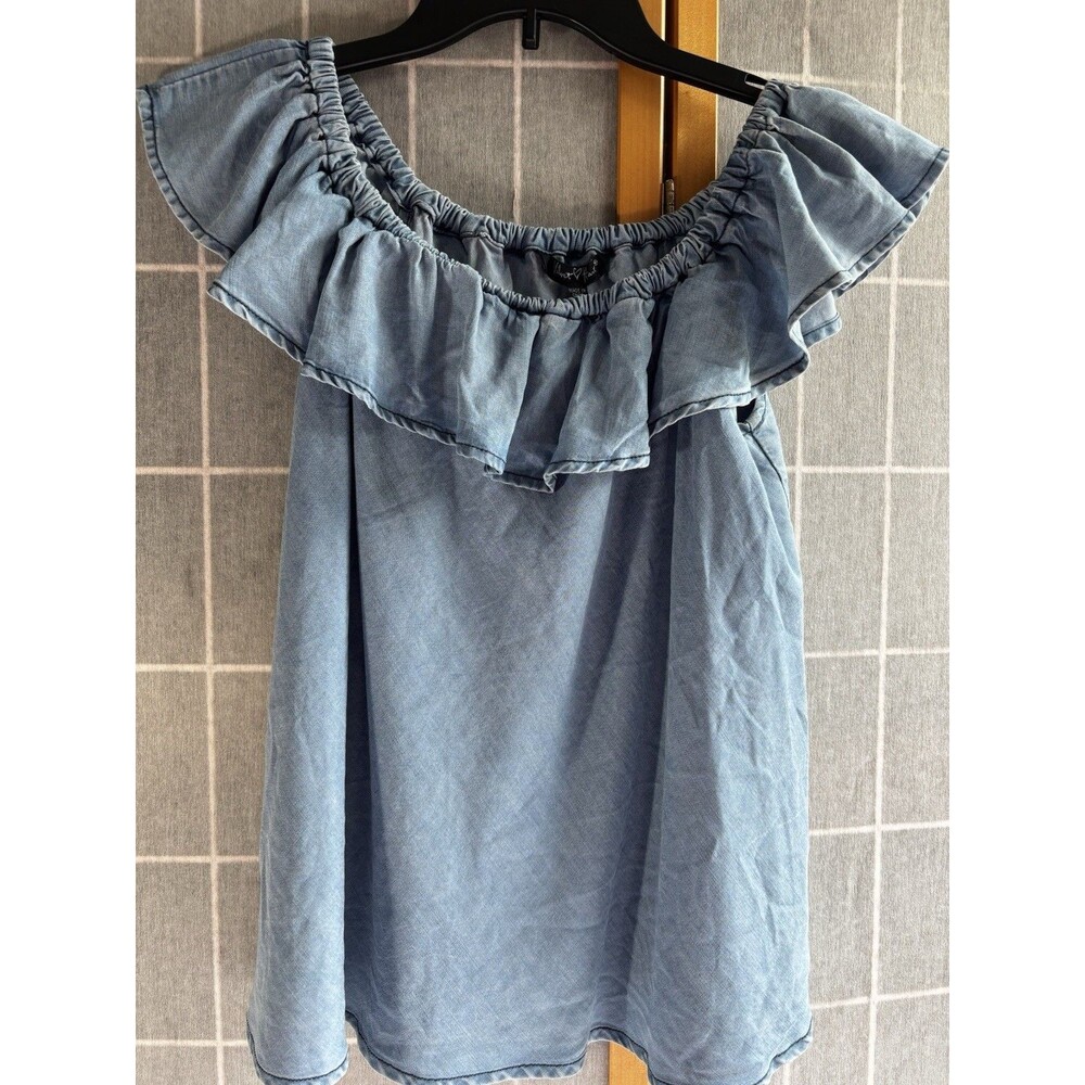 Velvet Heart Gorgeous 100% Tencel Denim Blue Off Shoulder Boatneck Top Size L